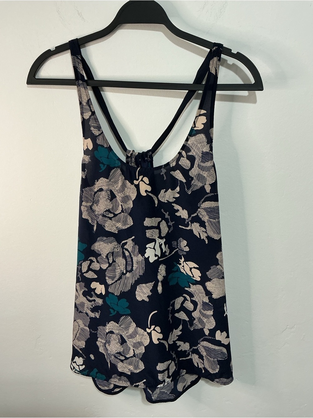Quiksilver Navy Floral Silk Racerback Tank - Teal & Cream Accents